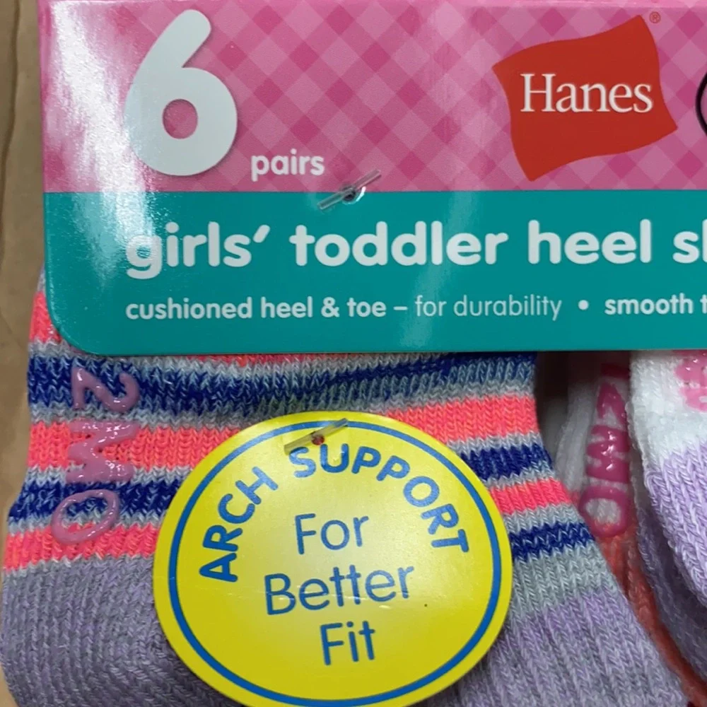 Hanes Girls Toddler Heel Shield Arch Support 6-Pairs Socks 6-12 Months NEW